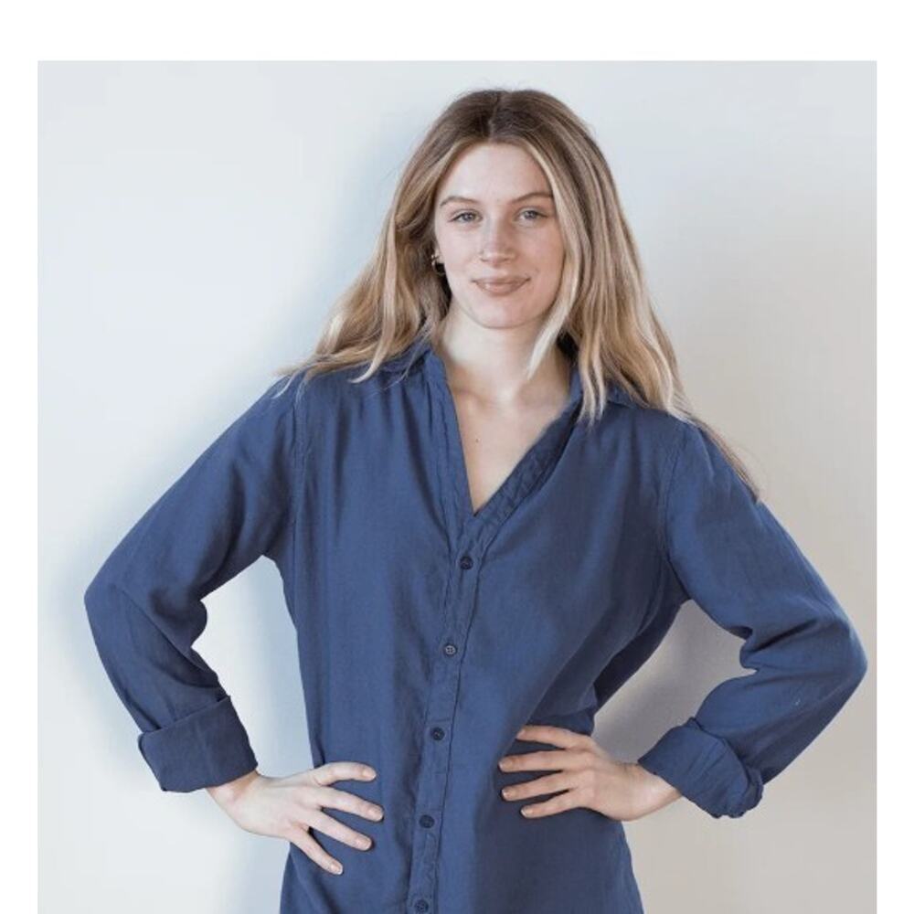 CP Shades S Button Down Shirt Gray V Neck Long Sleeve Collared Blouse Top